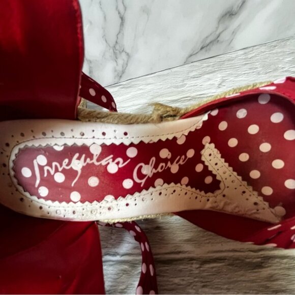 Irregular Choice “Diplo Cheesecake” Polka Dot Jute Espadrille Wedge Heels - Picture 6 of 16